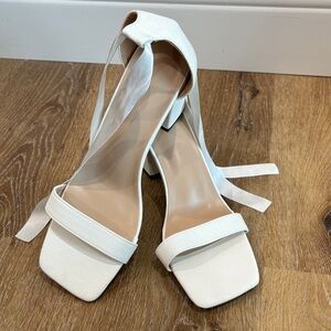 SHEIN White Square-Toe Ankle Tie Block Heels